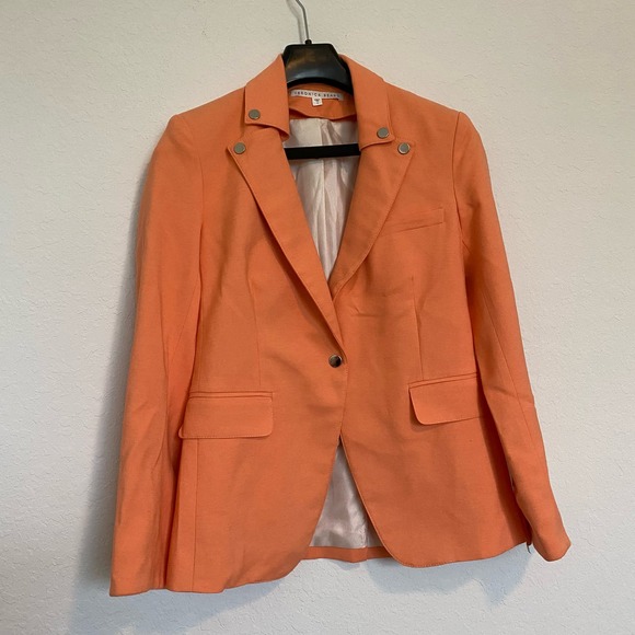 Veronica Beard Dickey Jacket Blazer Peach Orange Snap Closure Removable Collar 6